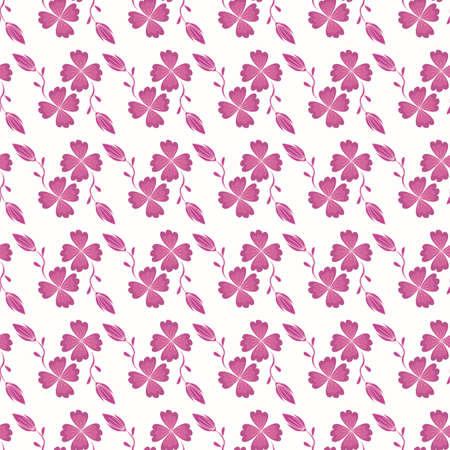 purple flowers with white background seamless repeat patternsのイラスト素材