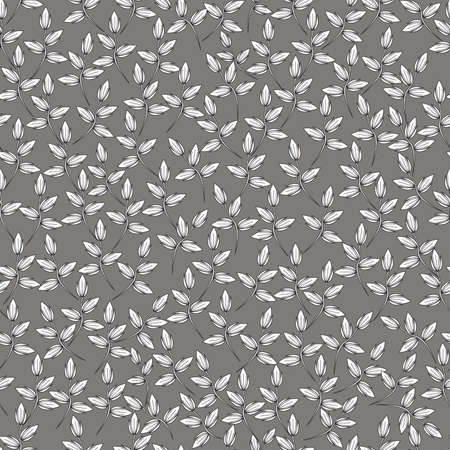 black and white floral pattern with grey background seamless repeat patternのイラスト素材