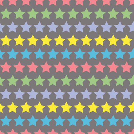colorful stars with grey background seamless repeat patternのイラスト素材