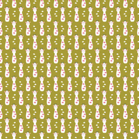 cute cow cartoon with green background seamless repeat patternのイラスト素材