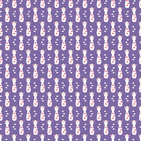 cute cow cartoon with purple background seamless repeat patternのイラスト素材
