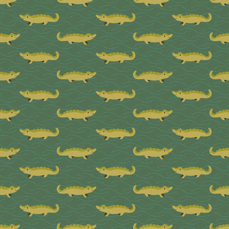 crocodile cartoon with waves and green backgroundのイラスト素材