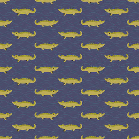 crocodile cartoon with waves and blue backgroundのイラスト素材