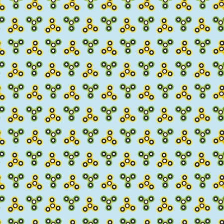 fidget spinner yellow and green with blue background seamless repeat patternのイラスト素材