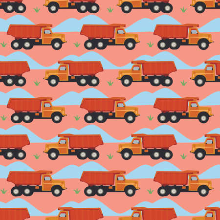 cartoon truck with mountains and pink backgroundのイラスト素材