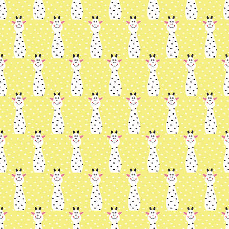 cute white cow cartoon and polka dots with yellow backgroundのイラスト素材