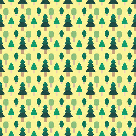 green trees with yellow background seamless repeat patternのイラスト素材