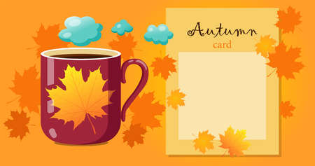 Autumn Card. A Cup of hot Tea on a Autumn background.のイラスト素材
