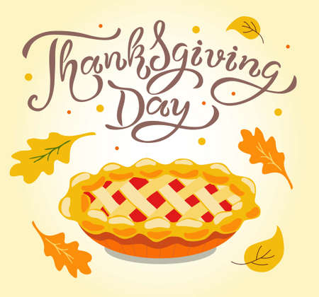 Lettering Thanksgiving Day and Festive Tasty Pieのイラスト素材