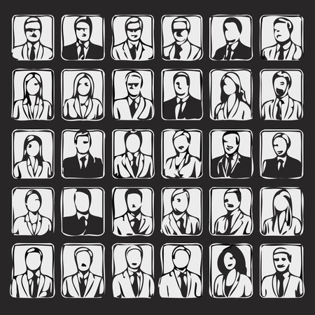 Set of business people icons. Vector illustration in black and white colors.のイラスト素材