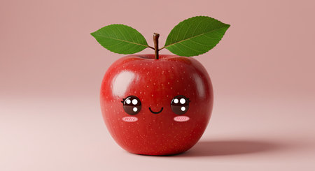 Cute apple character with happy face. 3D Rendering.の素材