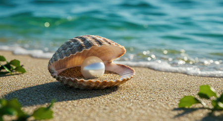 Seashells on the sand by the sea, close-upの素材