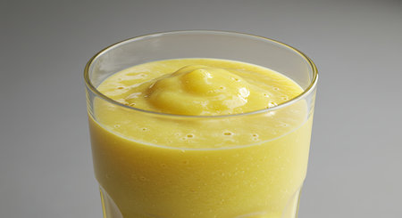 mango smoothie in a glass on a gray background, close upの素材