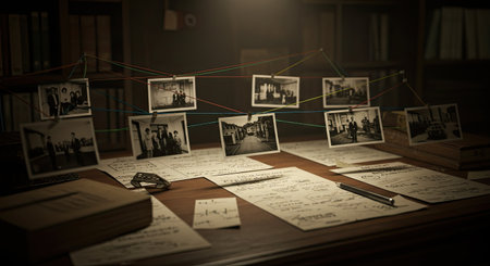 Old books on the table in the library. Retro style image.の素材