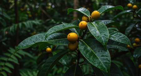 Close up of yellow fruits on the tree in the rainforest.の素材
