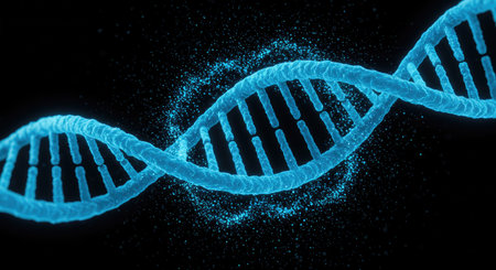 Digital illustration DNA structure on black background. 3D rendering. 3D illustration.の素材