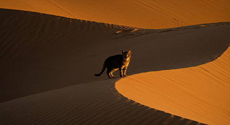 Silhouette of a cat in the Sahara desert, Morocco.の素材