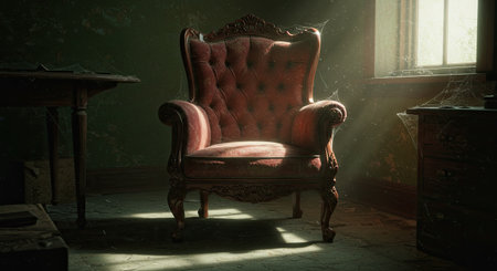 Luxurious vintage chair in a dark room. 3d renderの素材