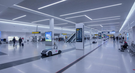 The interior of Suvarnabhumi International Airport. Suvarnabhumi International Airport is the main international airport serving Bangkok.の素材