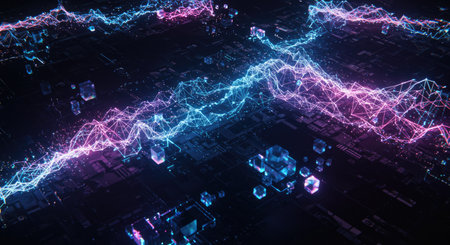 3D rendering of abstract technology concept background. High-tech circuit board illustrationの素材