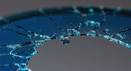 broken glass with a drop of water on a gray background. macroの素材