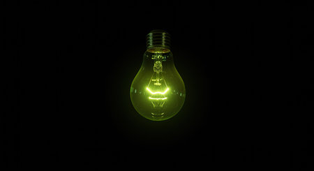 Light bulb isolated on black background. 3d rendering. Computer digital drawing.の素材