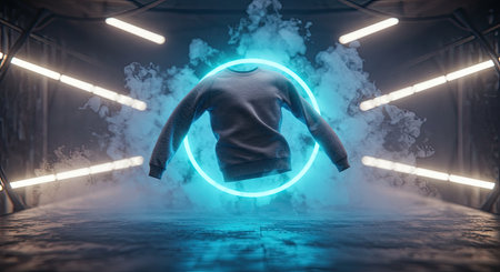 Neon hoodie on a dark background, 3d rendering.の素材