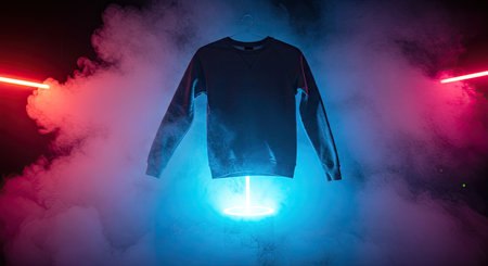 T-shirt mockup with neon light. 3D Renderingの素材