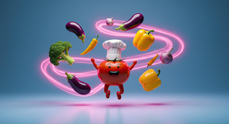 Vegetables in the shape of a chef. 3d renderingの素材