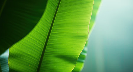Banana leaf with selective focus and bokeh, nature backgroundの素材