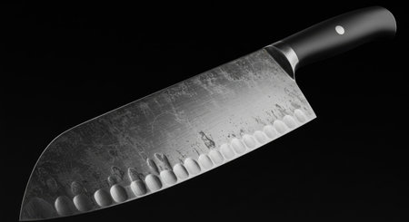 Kitchen knife on a black background. 3d render illustration.の素材