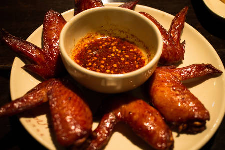 chicken wings  grill on thai chili sauceの写真素材