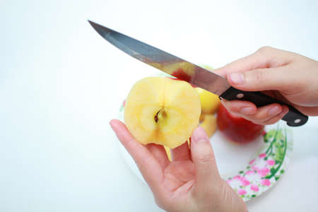 Red apple with peelの写真素材