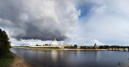 Pskov fortress from the left Bank of the Velikaya riverの写真素材