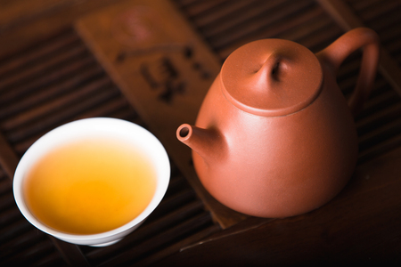 Chinese tea set on the tray, Closeup.の写真素材