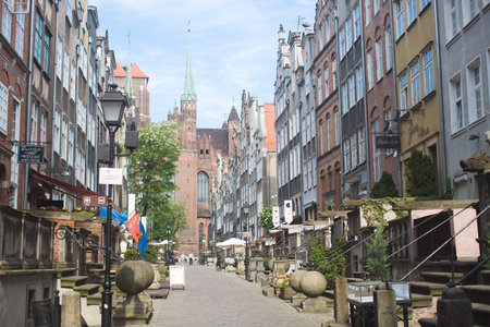 GDANSK, POLAND - MAY 31, 2016: Mariacka street nad St. Mary's church in the old town center of...
