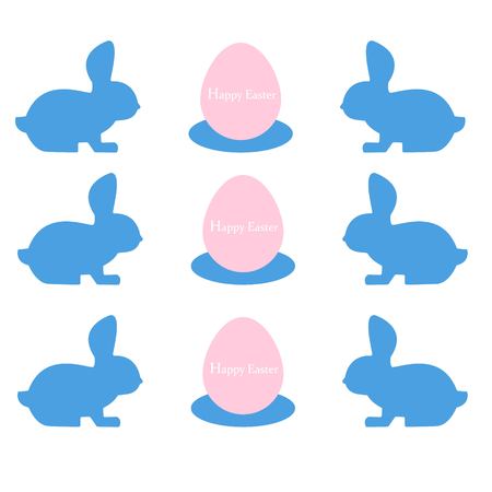 happy easter pattern with bunnies and hares on a colored background with chicken eggのイラスト素材