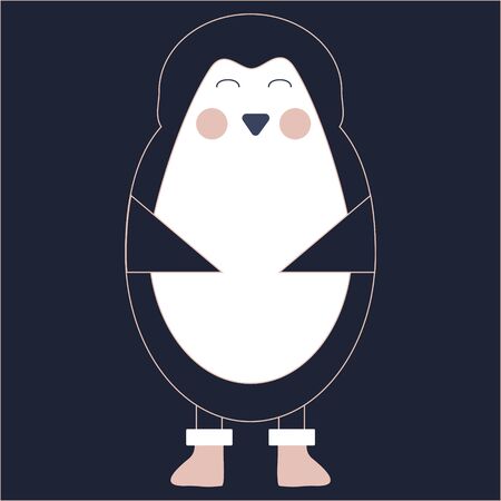 kawaii New Year penguin in pink clothes for Christmas for children cute on white background vector illustrationのイラスト素材