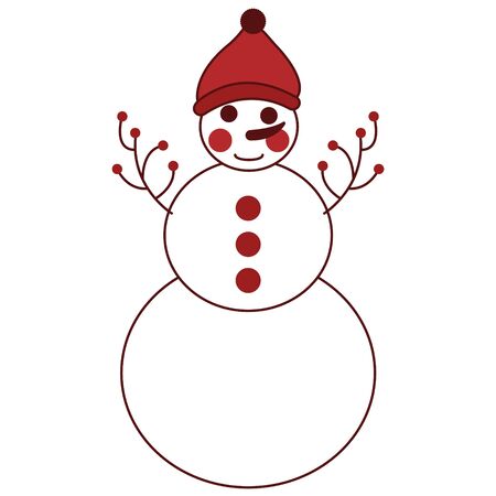 Fun and cute red white snowman with cap and scarf for Christmas and new year for designers vector illustrationのイラスト素材