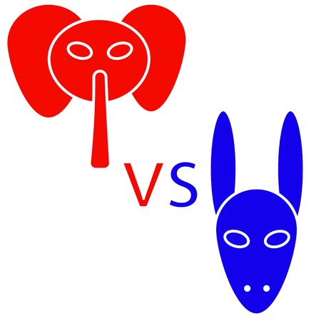 Democratic emblem and Republican sign against each other debate, election, politics red and blue, elephant vs. donkey isolated background vectorのイラスト素材