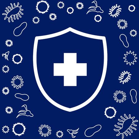 Blue shield against bacteria and virus isolated on blue background epidemic virus sick people in china coronavirusのイラスト素材