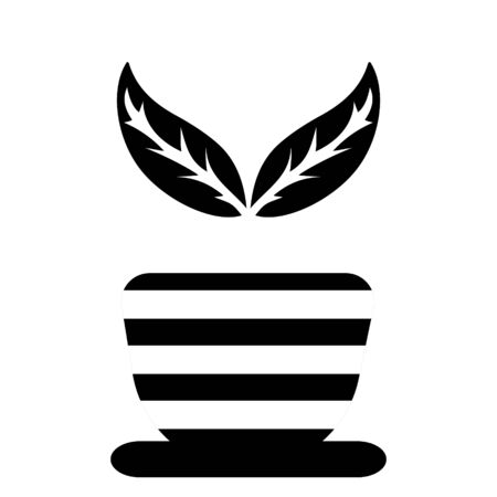 Flower, plant in a pot, silhouette isolated on a white background for packaging design, print on fabric, card, postcard, notebook, notepad, wallpaper. Bio, organic, natural. Vector.のイラスト素材