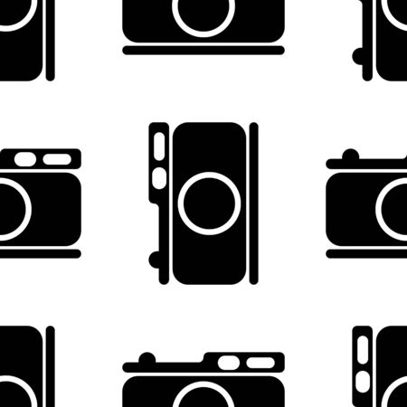 Camera pattern, for the website for photo studios, documents, model photo. A black silhouette isolated on a white background. Symbol for the design of mobile app, game. Vectorのイラスト素材