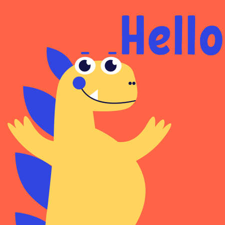 Cute dinosaur talking say hello, Jurassic dino for kids, baby, childrens fashion, lizard, extinction, vector illustrationのイラスト素材