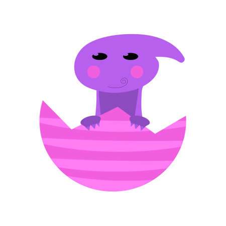 Dinosaur baby in egg cute in flat style for designing dino party, children, kids holiday, dinosaurus related materials. For card, poster, wallpaper, banner. Jurassic park theme.のイラスト素材