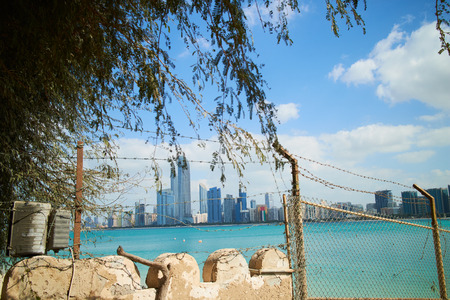Abu Dhabi beach fence with barbed wireのeditorial素材