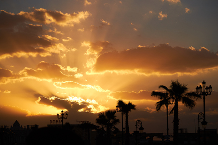 sunset in the Global Park in Dubaiの写真素材