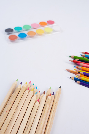 colored pencils and watercolorの写真素材