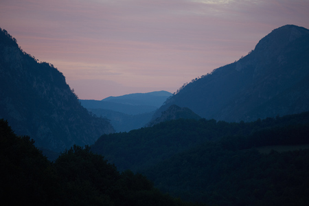 Mountains at sunsetの写真素材