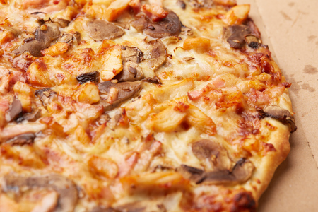 pizza with ham and mushroomsの写真素材